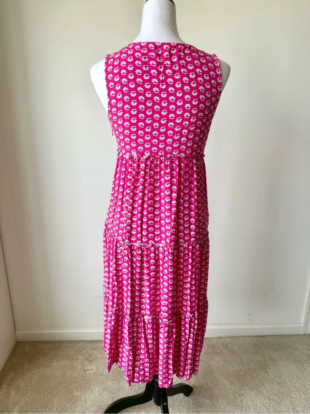 J. CREW Sleeveless Pink Floral Tiered Summer Midi Dress—SZ. 4